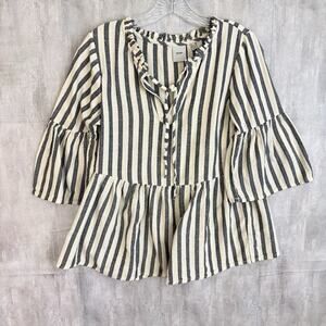 Ichi Ihdinira Top Women EU 36 (US S) Ruffled Striped 3/4 Bell Sleeve Cottagecore